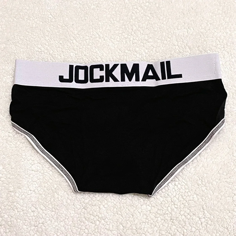 Jockmail Medium (27-30) Mens Enhancing Briefs Black White Logo Waistband JM340